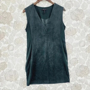 BCBGMaxAzria Faux Suede Sleeve Mini shift Dress M Green Unlined